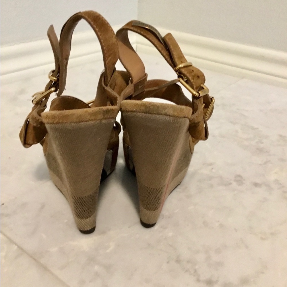 Burberry Tan Check Wedge Sandals - Picture 5 of 6
